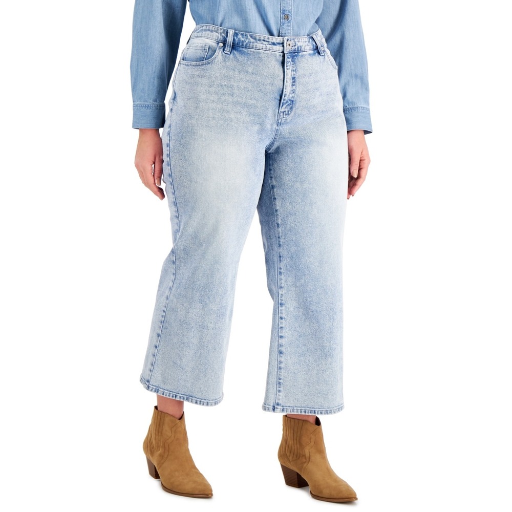 Style & Co Plus‎ Size High Rise Wide Leg Cropped Jeans Flyaway Wash 20W